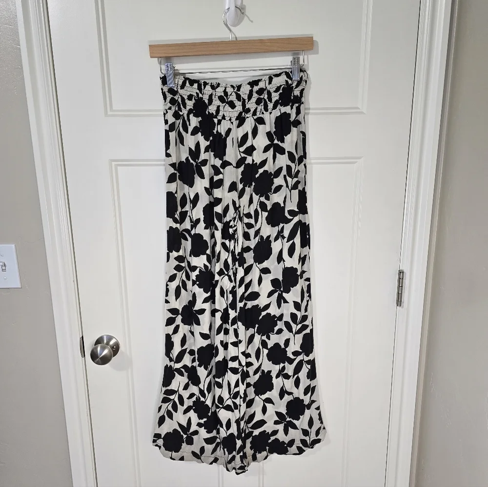 Kate‎ Spade White Black Floral Wide Leg Pants Women's Small